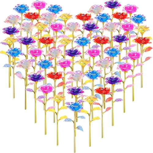 Miniatura 14 de Lyrow 12 rosas de galaxia con tallos, regalo para ella, rosa de cristal falsa preservada para siempre, 24 quilates, para decoración de cumpleaños