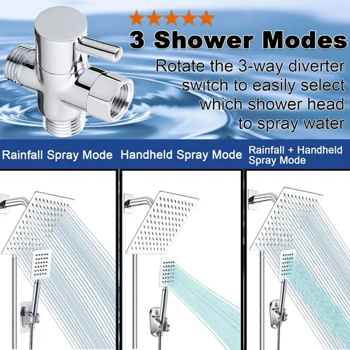 Miniatura 5 de Cabezal de Ducha de Lluvia de Alta Presión de 6'' con Combo Manual, Wosaisius Cabezal de Ducha de Cascada Totalmente de Metal, Cabezal de Ducha