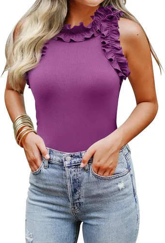 Miniatura 11 de WAYMAKER - Camiseta sin mangas para mujer, body de estilo sexy con espalda cruzada, cuello de tortuga simulado y ribeteado