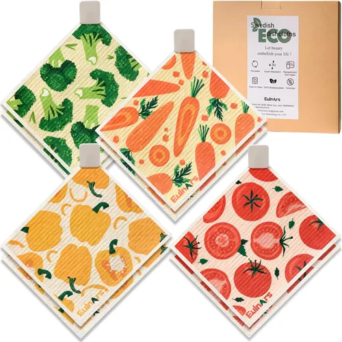 Miniatura 10 de Eulnars - Paños de cocina suecos, 8 unidades, toallas de papel reutilizables con clips, toallas de cocina suecas sin rayar, paños de esponja