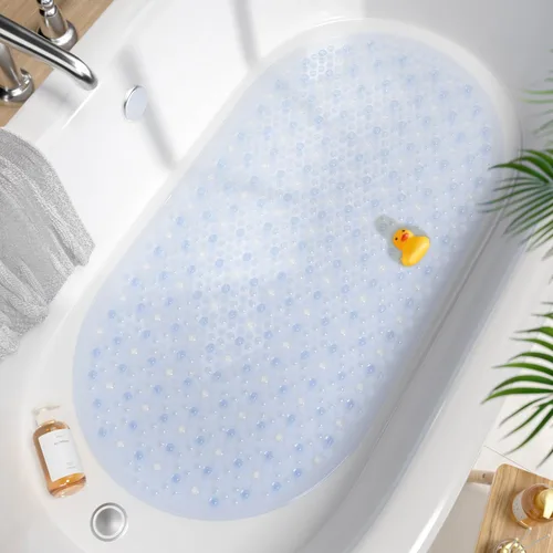 Miniatura 12 de HITSLAM Tapete antideslizante para bañera, 27 x 15 pulgadas, con ventosas y orificios de drenaje, lavable a máquina, ovalado, para niños, personas
