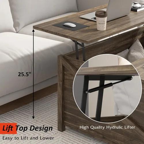 Miniatura 5 de PUKAMI Mesa de centro elevable con almacenamiento, mesa de centro de granja de 31.5 pulgadas para sala de estar, mesas de centro cuadradas con gran