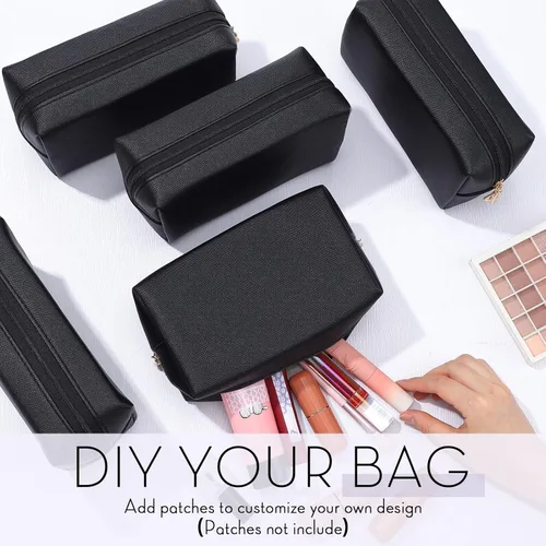 Miniatura 4 de Kigeli 15 piezas de bolsas de maquillaje estéticas, bolsas de cosméticos de cuero PU impermeables, bolsas de aseo lisas, bolsas de maquillaje a