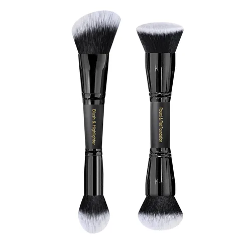 LORYP Black Makeup Brushes - Juego de 2 brochas de maquillaje para base de maquillaje, brocha para colorete e iluminador y brocha redonda y plana