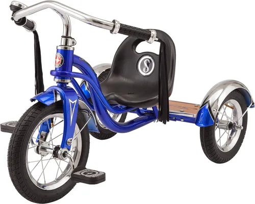 Miniatura 7 de Schwinn Triciclo Roadster, bicicleta de rueda delantera de 12 pulgadas para niños de 2 a 4 años, centro de gravedad bajo, marco de acero retro, Azul