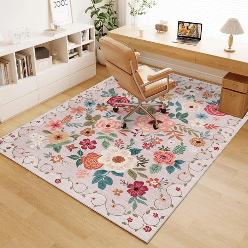 Miniatura 17 de DUKINO Alfombra de área de 6 x 9 pies, alfombra floral para sala de estar, ligera, antideslizante, lavable, alfombra de interior de pelo bajo