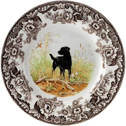 Miniatura 15 de Spode Woodland - Plato de ensalada de porcelana fina, diseño de lucioperca con borde floral marrón, vajilla clásica de campo inglés para cenas