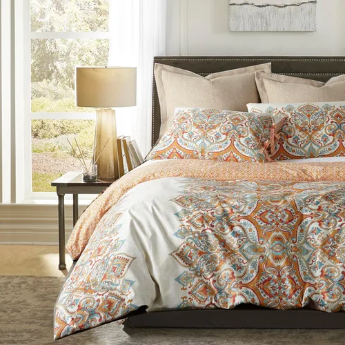 Miniatura 3 de Levtex Home Emile - Juego de edredón tamaño individual, Medalion, 100% algodón, beige, naranja