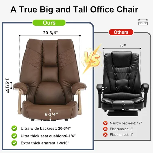 Miniatura 4 de EXCEBET Silla de oficina ejecutiva grande y alta con reposapiés, capacidad de 400 libras, silla de oficina ergonómica de respaldo alto con soporte
