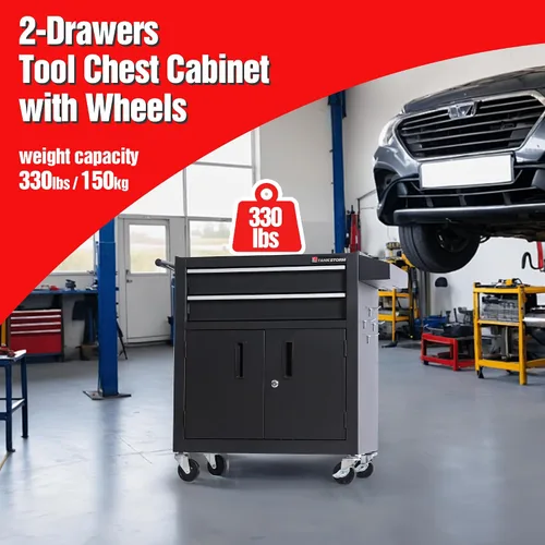 Miniatura 8 de Caja de herramientas resistente con carrito de acero rodante con puertas con cerradura (TZ12 Negro)