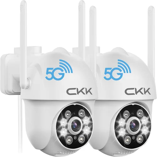 CKK - Cámaras de seguridad 2K para exteriores, 2.4G/5G, cámaras de seguridad inalámbricas para el hogar, 360 PTZ, detección de movimiento PIR,