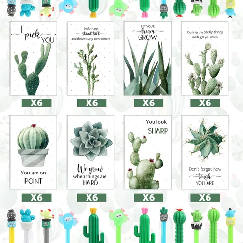 Miniatura 4 de Colarr Juego de 48 regalos temáticos de cactus, a granel con bonitos bolígrafos de cactus de dibujos animados, bloc de notas de bolsillo