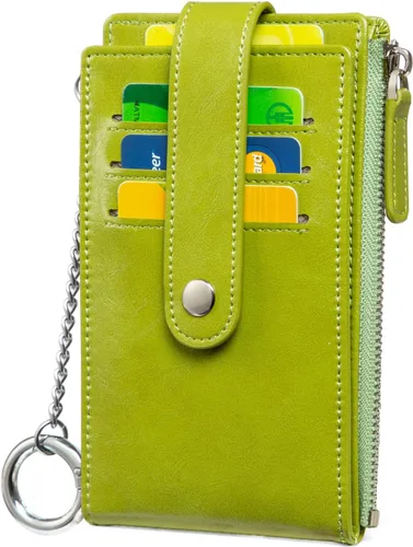 Miniatura 9 de Huztencor Tarjetero de crédito para mujer, cartera pequeña RFID para mujer, delgada, funda para tarjetas con cremallera múltiple con llavero