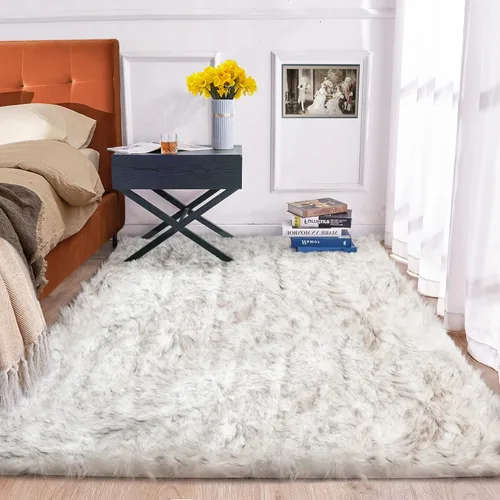 Miniatura 10 de ORINOVA Alfombras de pelo sintético lavable de color gris plateado claro para dormitorio, alfombra de felpa para sala de estar, alfombra