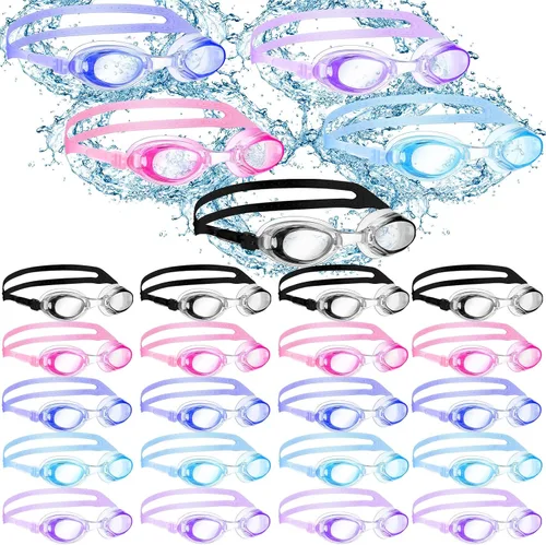 Macarrie Paquete de 30 gafas de natación a granel sin fugas con tapones para los oídos y clip de nariz para adultos, hombres, mujeres y jóvenes