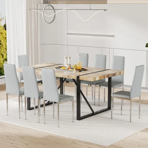 Miniatura 7 de Juego de 8 sillas de comedor modernas, sillas de cocina tapizadas minimalistas con respaldo alto, sillas laterales sin brazos con patas de metal