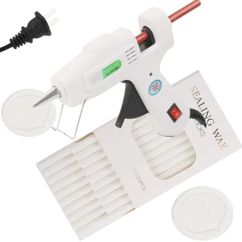 Miniatura 8 de Juego de 20 varillas de sellado de cera con pistola de pegamento, ideal para invitaciones de boda, sobres, envoltura de regalos (verde pino)