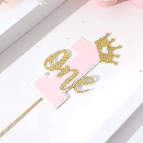 Miniatura 9 de Una decoración para tartas para bebés, rosa y dorado para el primer cumpleaños, accesorios para el primer cumpleaños