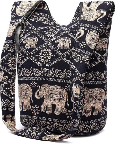 Miniatura 40 de Bolsa de hombro para mujer, de lona en estilo hippie/bohemio para llevar cruzada al hombro, disponible en diferentes colores y estampados