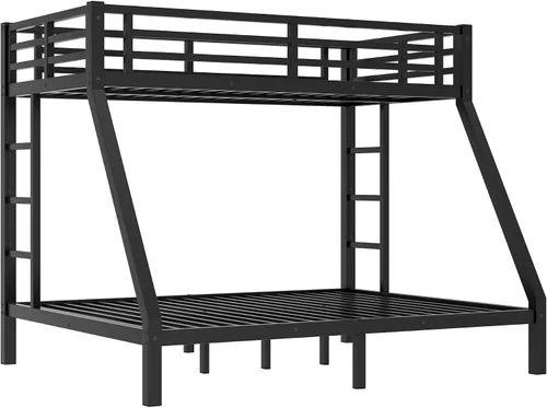 Miniatura 7 de Bellemave - Litera de cama individual XL sobre queen de metal resistente para adultos, color negro