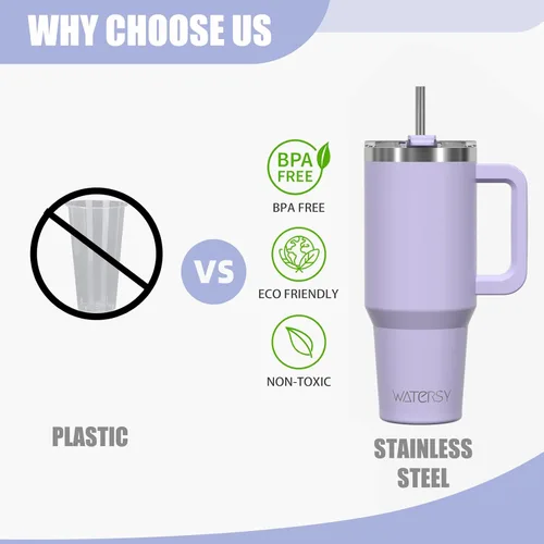 Miniatura 5 de Vaso de 20 oz con asa, vaso con tapa y pajita, vaso de doble pared con aislamiento de acero inoxidable para viajes (frío durante 34 horas), botella