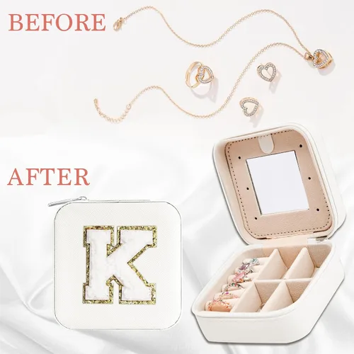 Miniatura 3 de Nayno Joyero para joyería, pequeño joyero de viaje, organizador de joyas, accesorios esenciales para mujeres, joyero blanco personalizado para mamá