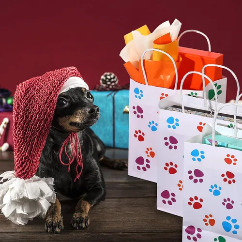 Miniatura 3 de Clabby 24 bolsas de regalo de papel con diseño de pata de perro, bolsa de papel con asas, recuerdos de fiesta de cachorros para gatos y mascotas
