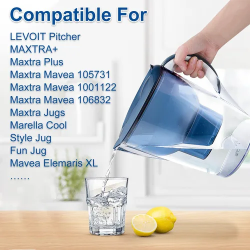 Miniatura 5 de Paquete de 3 filtros de agua Mavea de repuesto para jarra MAVEA 1001122, 1001495 LEVOIT Pitcher, Brita Mavea Maxtra, Maxtra+ y más marcas de jarra