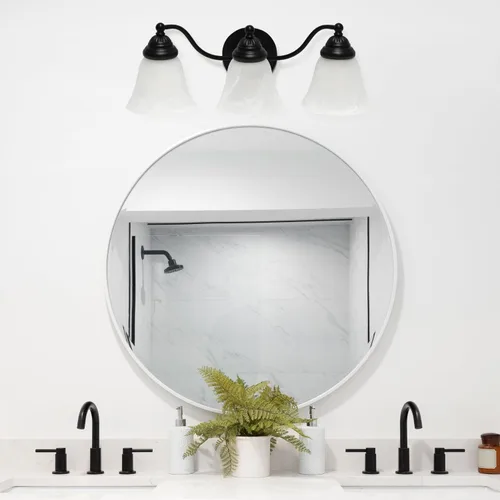 Miniatura 5 de Simple Designs VT1023-BLK 19.25 pulgadas clásicas 3 luces de metal y mármol esmerilado blanco con forma de campana de vidrio con forma de campana