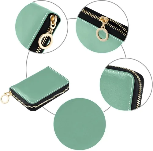 Miniatura 4 de linqin Tarjetero delgado con cremallera para mujer, con bloqueo RFID, cuero suave, 2 bolsillos para monedas, esencial para viajes