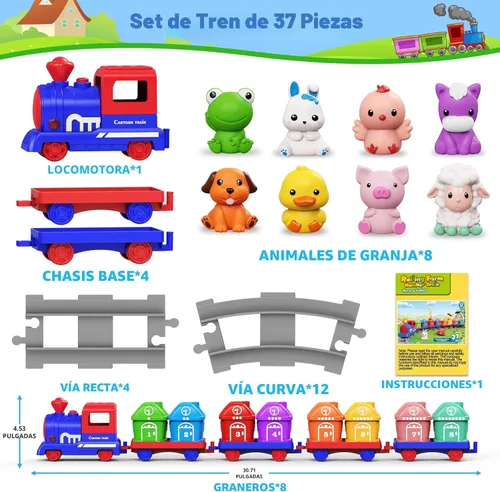 Miniatura 6 de Juguetes de aprendizaje para niños de 1, 2, 3 años, juego de tren de granja eléctrico para niñas de 2 a 4 años, juguete de tren Montessori para Azul