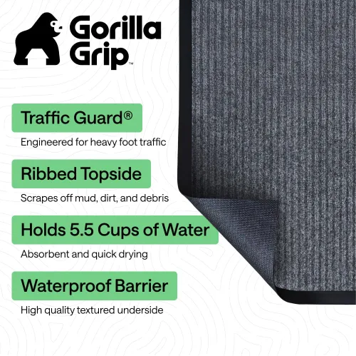 Miniatura 42 de GORILLA GRIP Tapete impermeable para puerta de protección de tráfico, 35 x 23 pulgadas, tapetes de entrada resistentes, tapetes comerciales con Negro