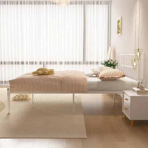 Miniatura 9 de VECELO Marco de cama de plataforma de metal completo con cabecero, soporte de listones de acero resistente, almacenamiento debajo de la cama,