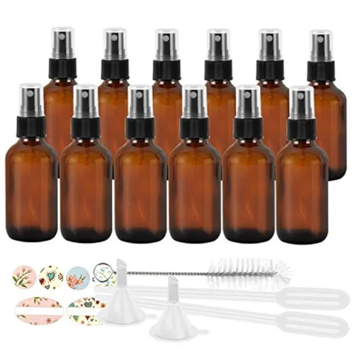 STARSIDE Botellas de spray de vidrio ámbar de 4 onzas (paquete de 12) – A prueba de fugas rociador de niebla fina para cara, cabello, aceites