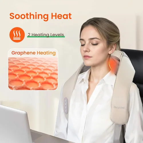 Miniatura 3 de Heycool - Masajeador inalámbrico para cuello y hombros, con calefacción de grafeno, almohadilla de masaje Shiatsu mejorada para cuello y hombros