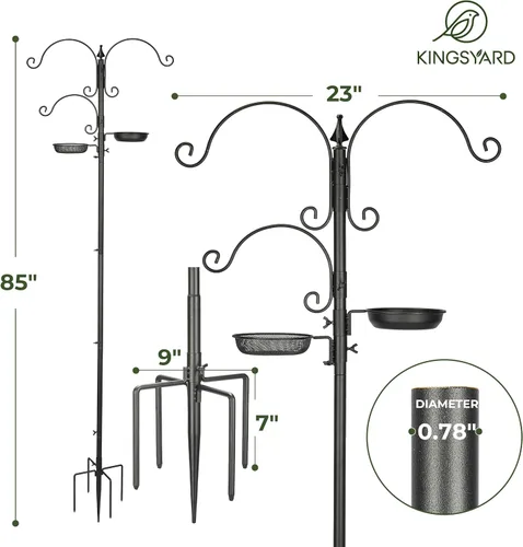 Miniatura 9 de Kit de estación de alimentación para pájaros Kingsyard - poste de comedero de 85 pulgadas con base de 5 puntas, soporte de comedero para pájaros