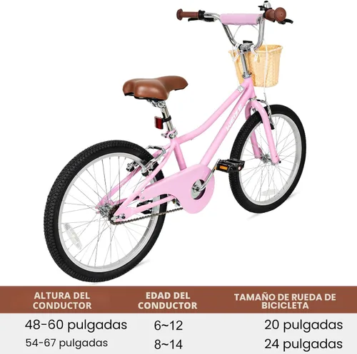 Miniatura 5 de WEIZE Girls Bike 20 24 Inch Teenage Tween Kids Cruiser Bike Commuter Bicycles with V-Brake Pink White