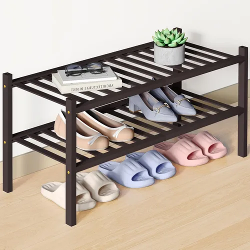 Miniatura 103 de Smiry Zapatero de bambú para clóset, organizador de zapatos apilable de 4 niveles largo de madera, estante de almacenamiento de zapatos Negro