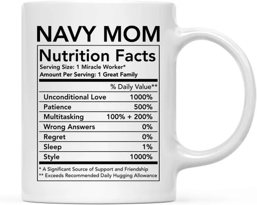 Miniatura 49 de Andaz Press Divertida taza de té de café de cerámica de 11 onzas, regalo de agradecimiento, datos nutricionales del ejército, paquete de 1, ideas