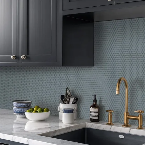 Miniatura 2 de MSI Cielo Azul Pennyround - Azulejo de mosaico de porcelana brillante de 11 x 12 pulgadas para baño, cocina, loseta en muro y azulejos de pared