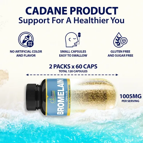 Miniatura 2 de Organic Cadane 2 paquetes de 60 cápsulas de suplemento de bromelina, con quercetina, saúco, jengibre, equinácea, ajo, pimienta negra, suministro