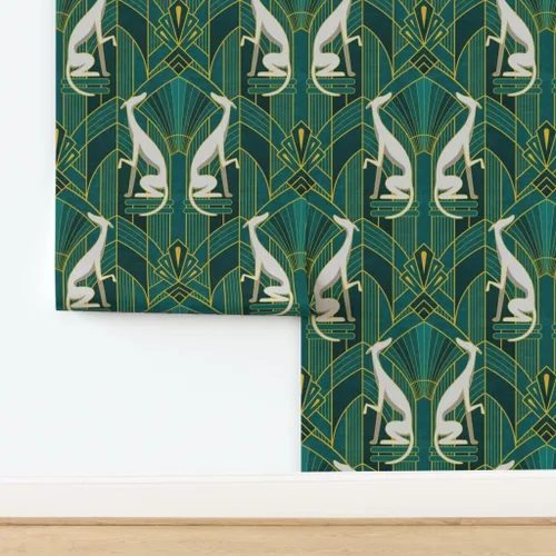 Miniatura 4 de Papel tapiz para despegar y pegar – Art Deco Greyhounds Teal Gold Grey Dogs Whippet Sighthound - Papel tapiz extraíble personalizado Spoonflower