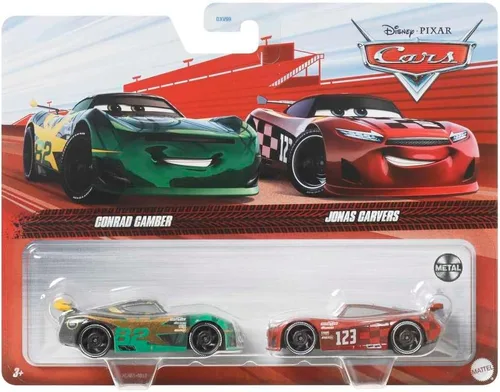 Miniatura 6 de Disney Cars Mattel 1:55 Diecast - Paquete de 2 unidades de cera brillante de próxima generación Conrad Camber & No Stall Jonas Carvers