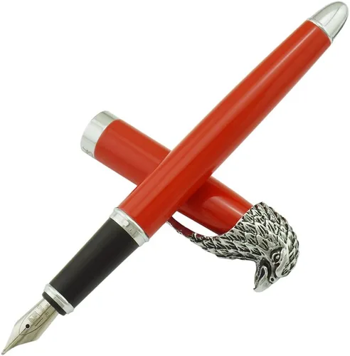 Miniatura 4 de Fuliwen Eagle Head - Pluma estilográfica con convertidor de recambios de tinta, tamaño mediano (rojo)