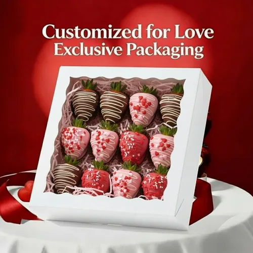 Miniatura 2 de RomanticBaking 28 cajas de panadería de 9 x 9 x 2.5 pulgadas con ventana para pastel, fresas cubiertas de chocolate, corazón quebradizo, galletas