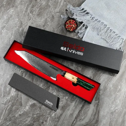 Miniatura 2 de Seido Knives Kiritsuke - Cuchillo de chef de acero Damasco, mango de madera estabilizado con resina epoxi, cuchillo de cocina profesional VG10