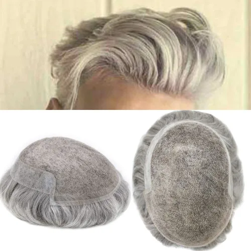 Miniatura 22 de Tupé para hombre, cabello humano real, suave encaje suizo frontal, tupé para hombres, sistema de cabello, extensiones capilar para hombre