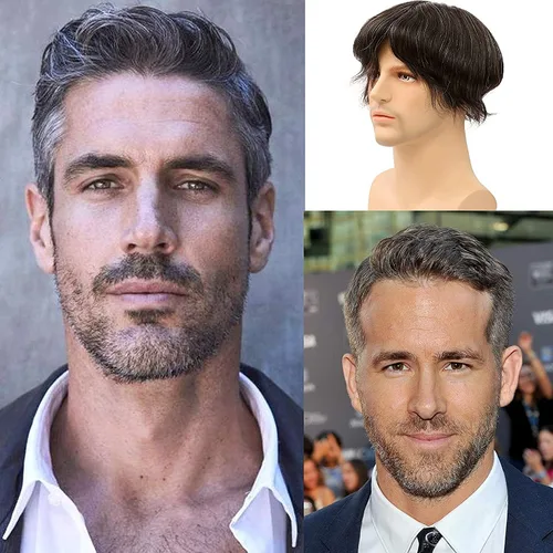 Miniatura 16 de Toupee de piel fina suave de 0.002 in PU 10x8 pulgadas reemplazo de cabello para hombres postizo 100% europeo piezas de cabello humano para hombre