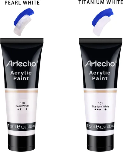 Miniatura 4 de Artecho - Pintura acrílica blanco titanio (120 ml / 4.05 oz), tubos de pintura para manualidades artísticas sobre lienzo, piedra, roca, madera