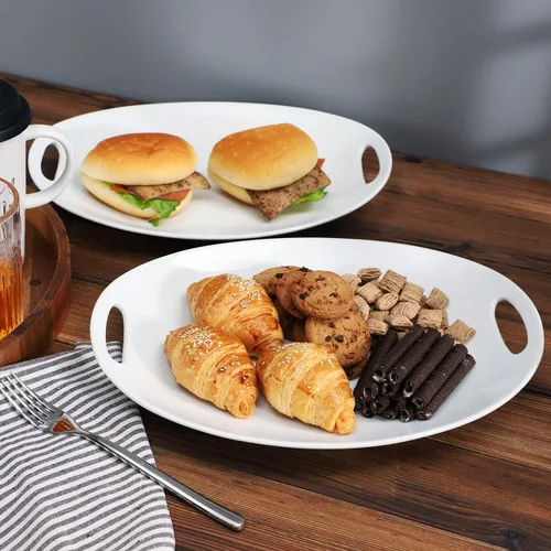 Miniatura 6 de Buyajuju Plato de porcelana con asas, platos para servir de 14 pulgadas para entretener, bandeja ovalada para ensalada, guiso, frutas y pasta, juego